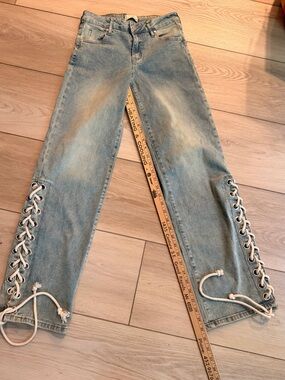 Austin Landing Western Light Blue Straight-Leg Jeans with Lace-Up Hem